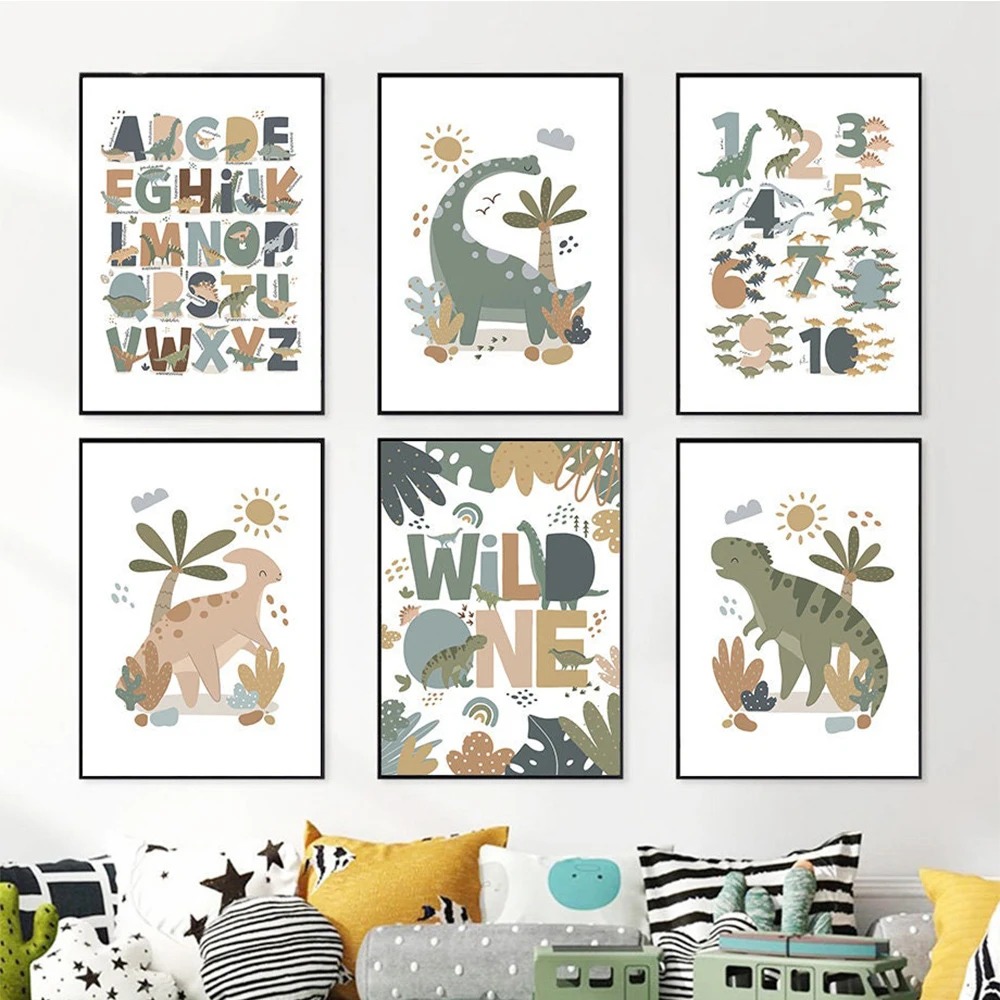 Kids Education Number - Nordic Cute Baby Dinosaur Wall Art