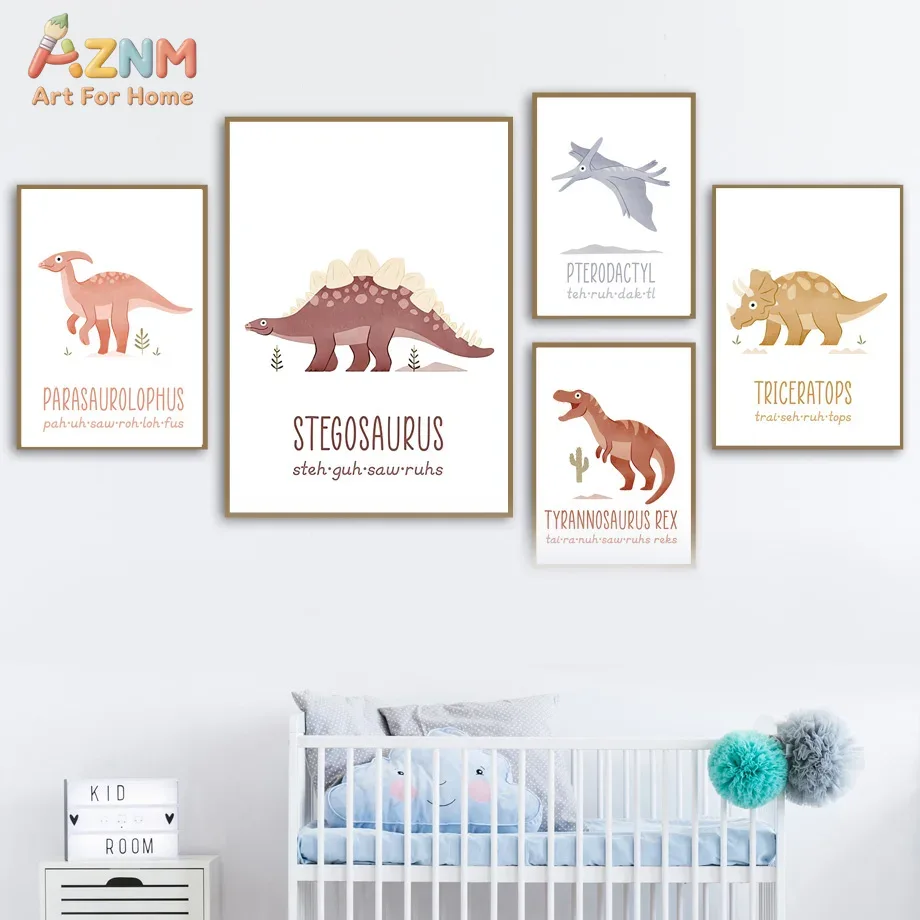AZNM Cute Watercolor Dinosaur  - Kids Education Name 评论和价格